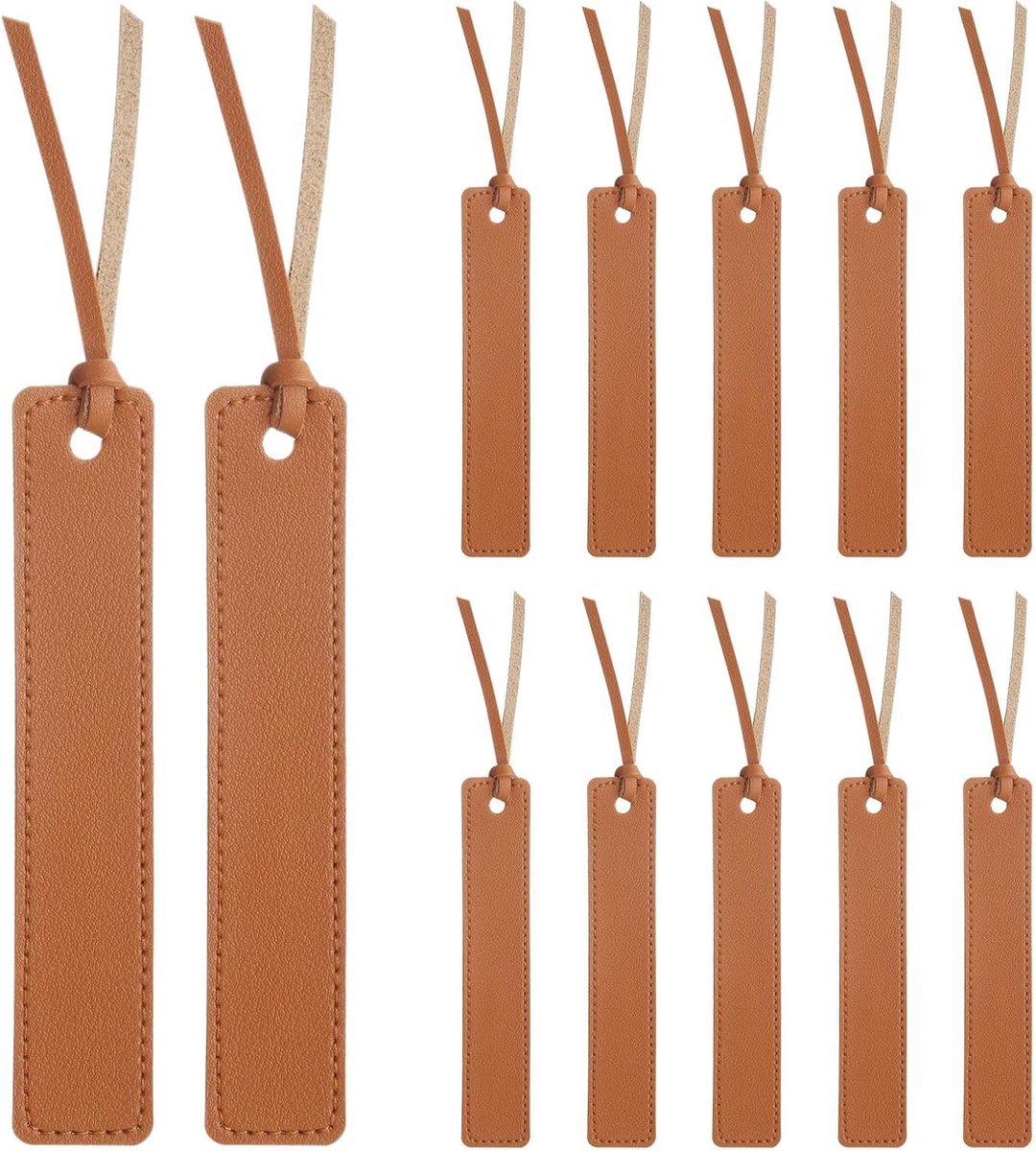 Thijox - 12 Stuks Leren Boekenleggers Gepersonaliseerd - Handgemaakte Bladwijzers van Leer met Leren Touw - Lichtbruin - Perfecte Lezersaccessoires vo