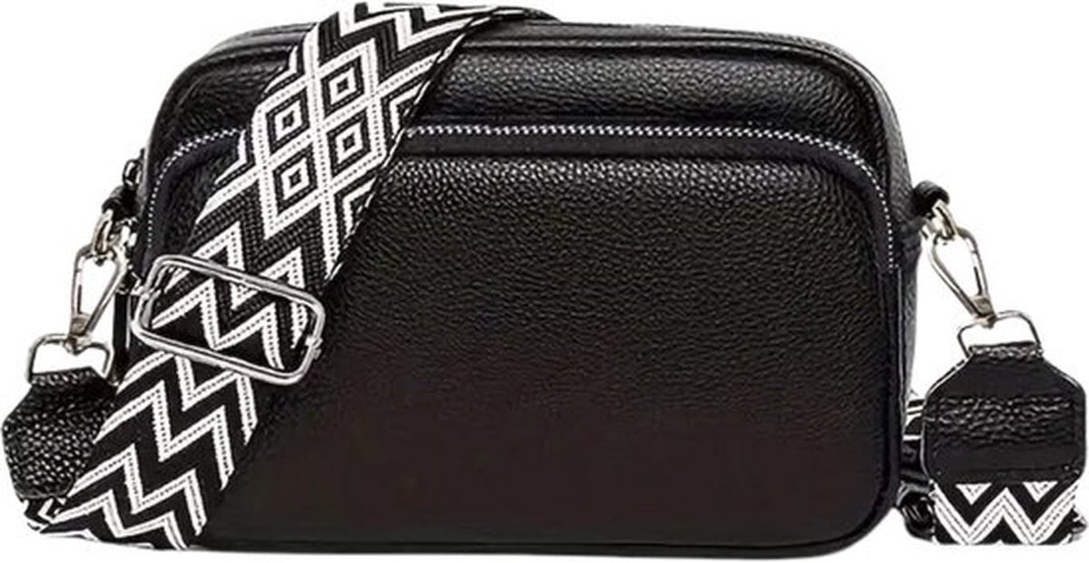 Dames Schoudertas Zwart – Trendy Damestas – Tasriem – Kleine Schoudertas met Ritssluiting – Crossbody Tas - Tassenriem