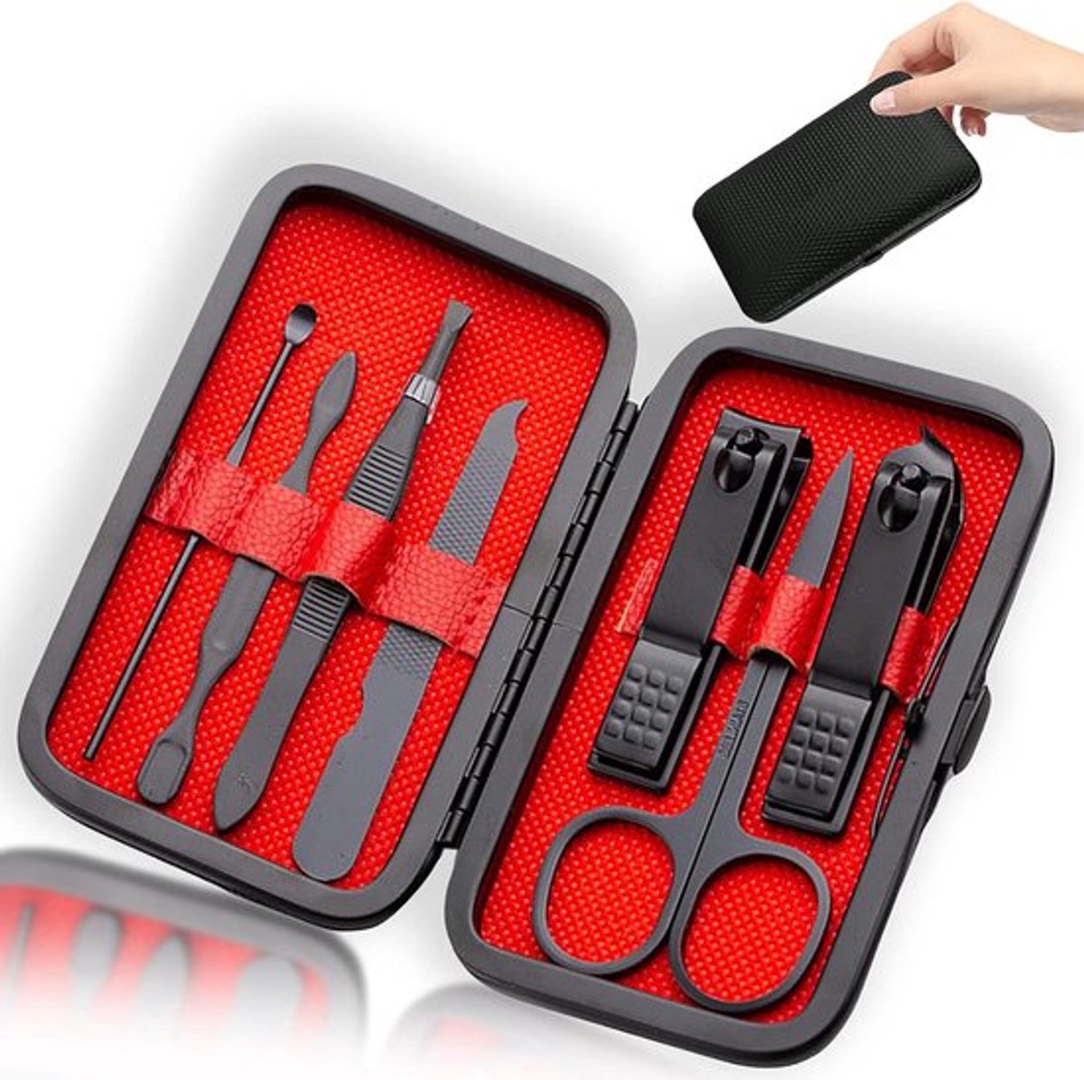 7-delige Professionele Manicure Roestvrijstalen Set met Luxe Lederen Etui - Nagelknippers, Pedicureset en Wenkbrauwverzorgingskit