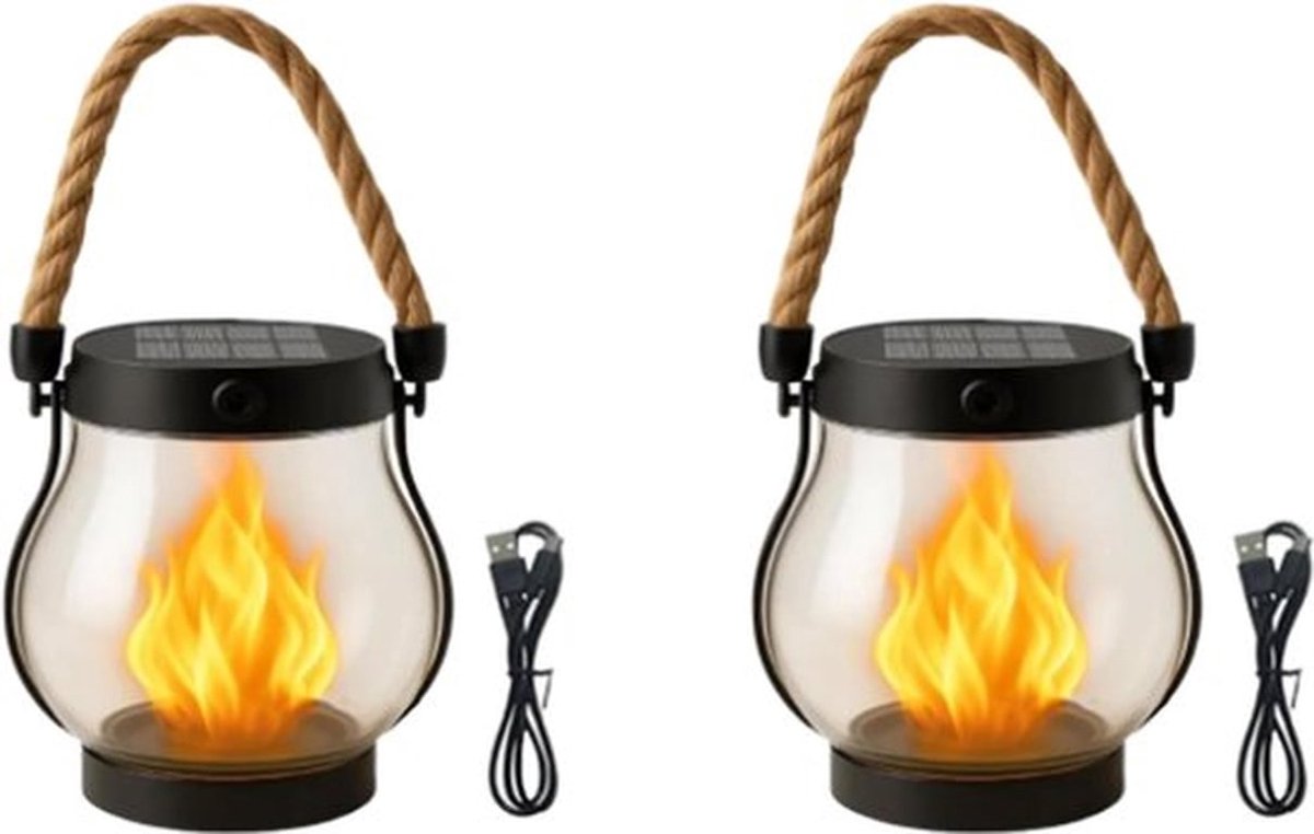Kampeerlamp - kampeerlamp - Tentlamp - Kampeerlantaarn - Flikkerende Vlam Tuinverlichting - Waterdicht en weerbestendig - Zonne-lantaarn Buitenverlichting - Flikkerende Zonne-lamp - Voor spookhuis tuin balkon tuin(2 stuks)