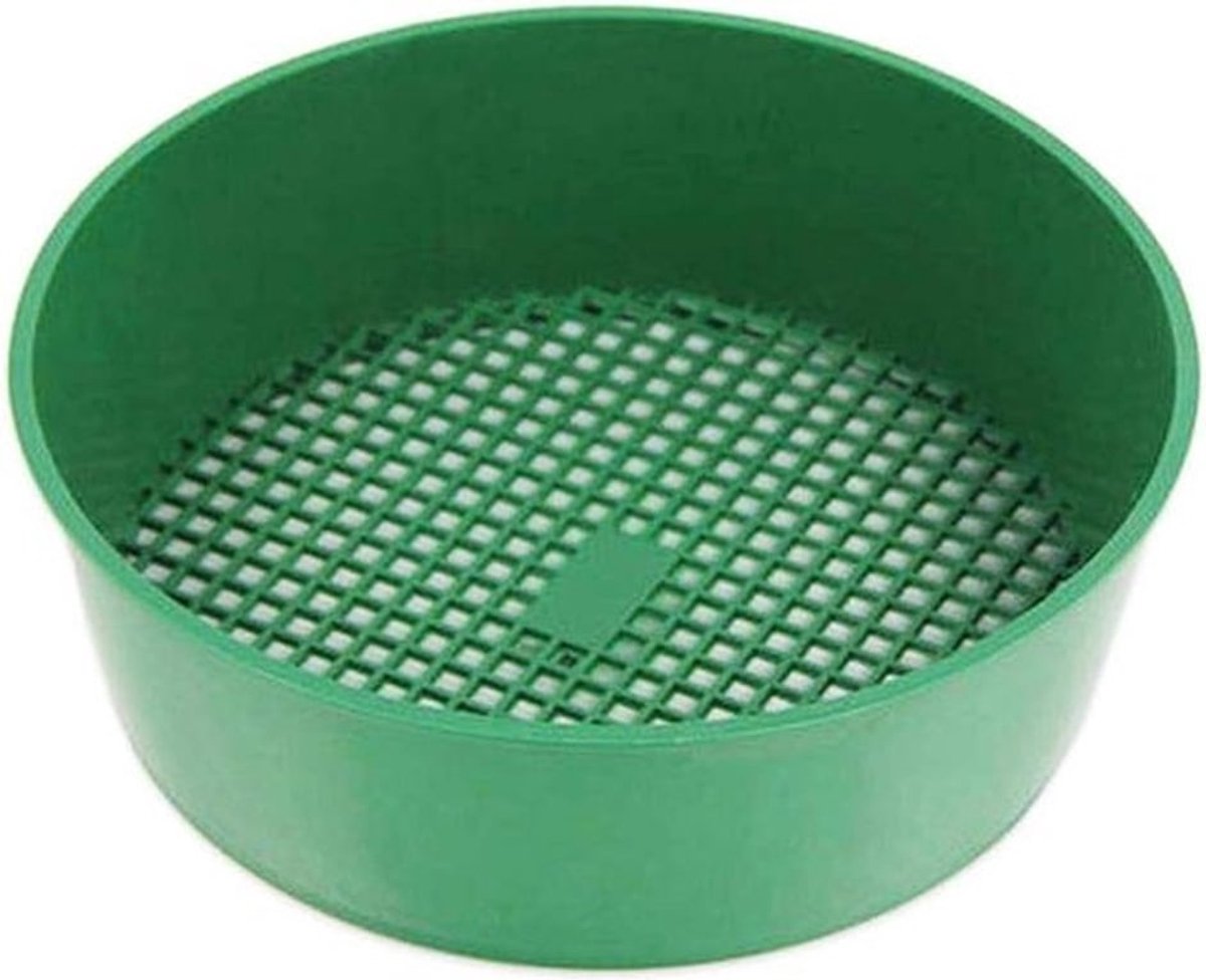 Handbediende tuinbodemzeef - Kunststof gaas stenen zeef - 21 cm diameter - 60 g gewicht - Met tuingereedschap - Tuinieren - Verschillende kleuren .