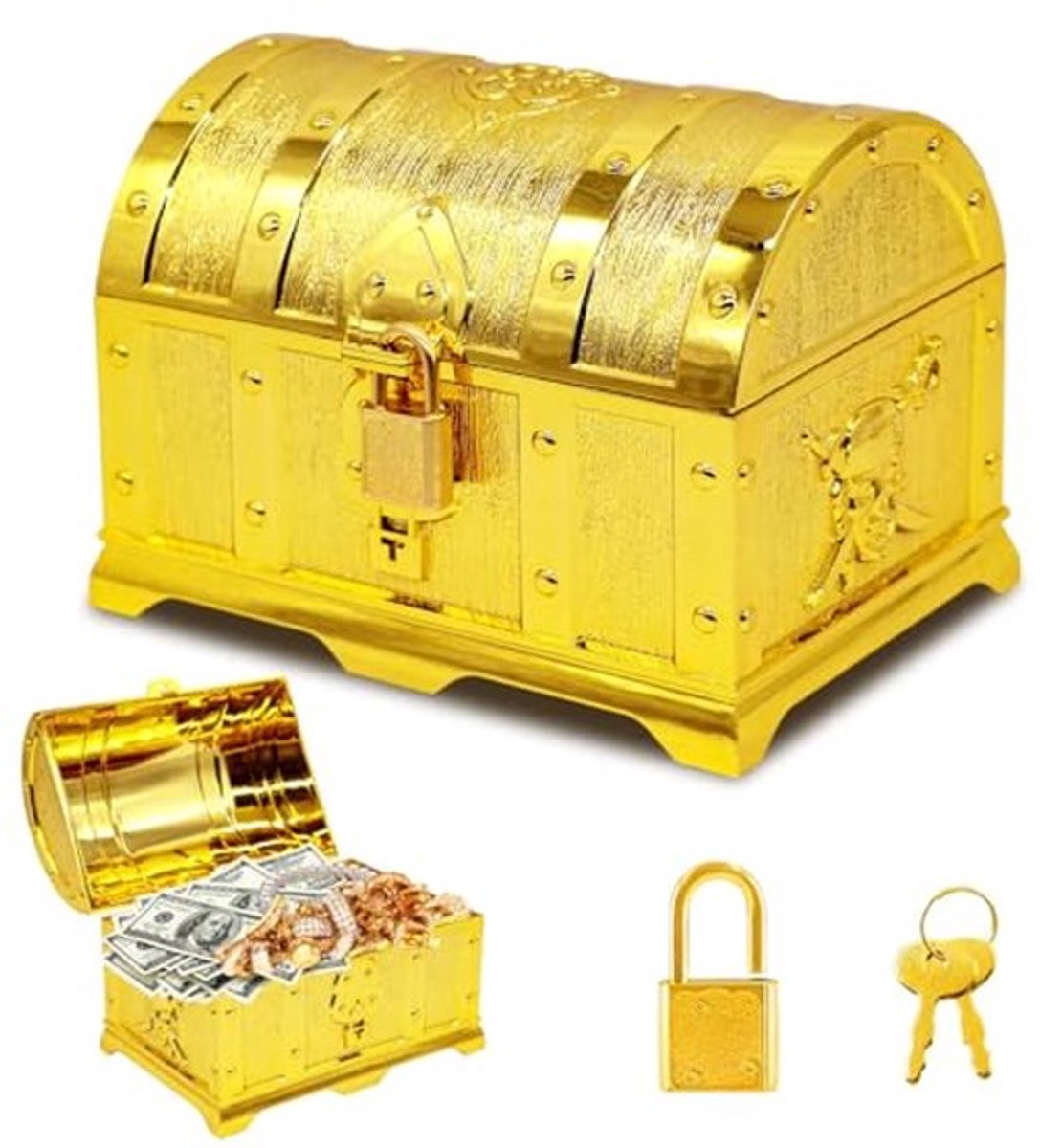 Gouden Schatkist voor Kinder verjaardag - Afsluitbaar met Sleutel, Voor Decoratie en Bewaren