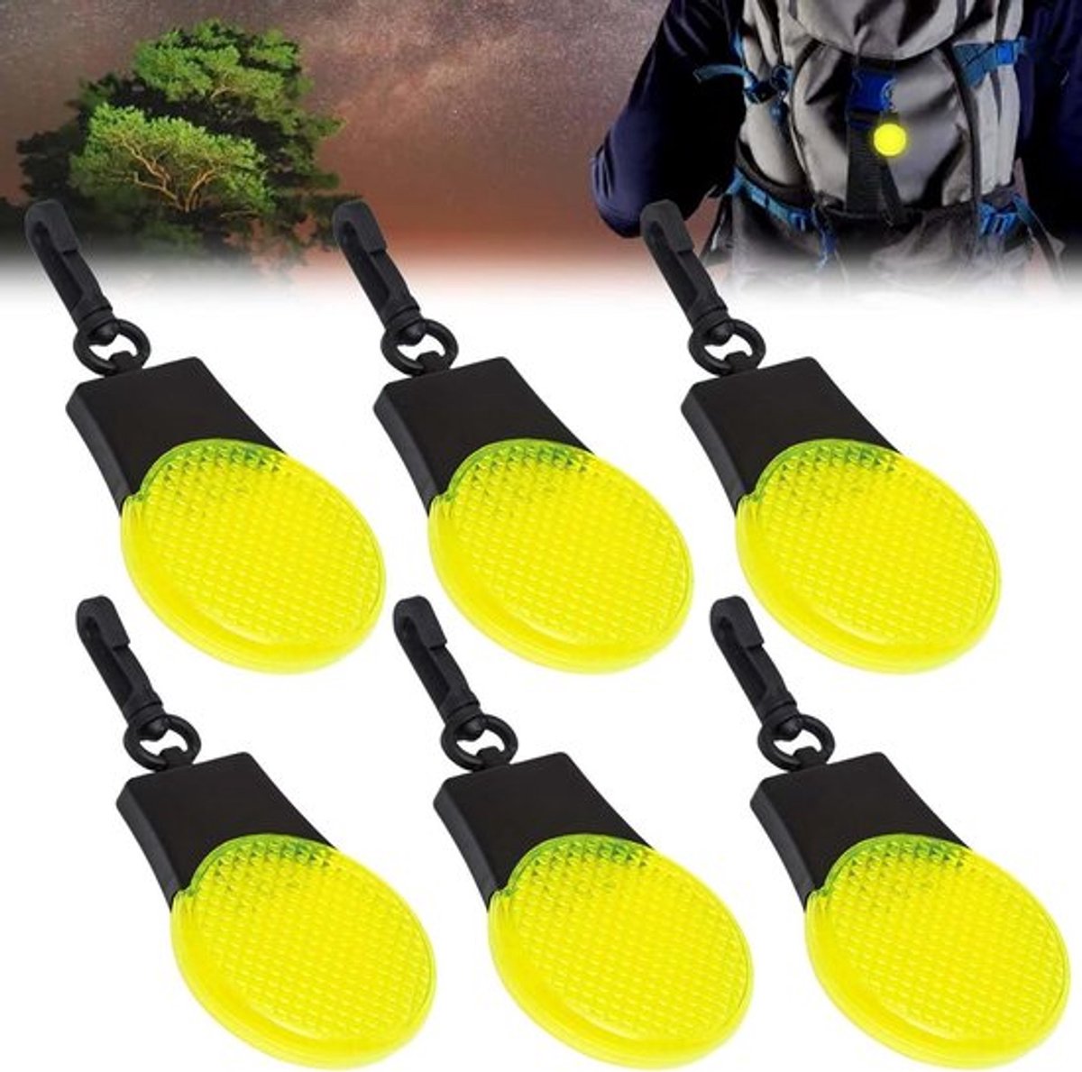 Veiligheidslicht 6 stuks LED Knipperlicht - Reflectoren Hanger Schooltas - Continu Licht Kinderwagen - Jogger Huisdieren .