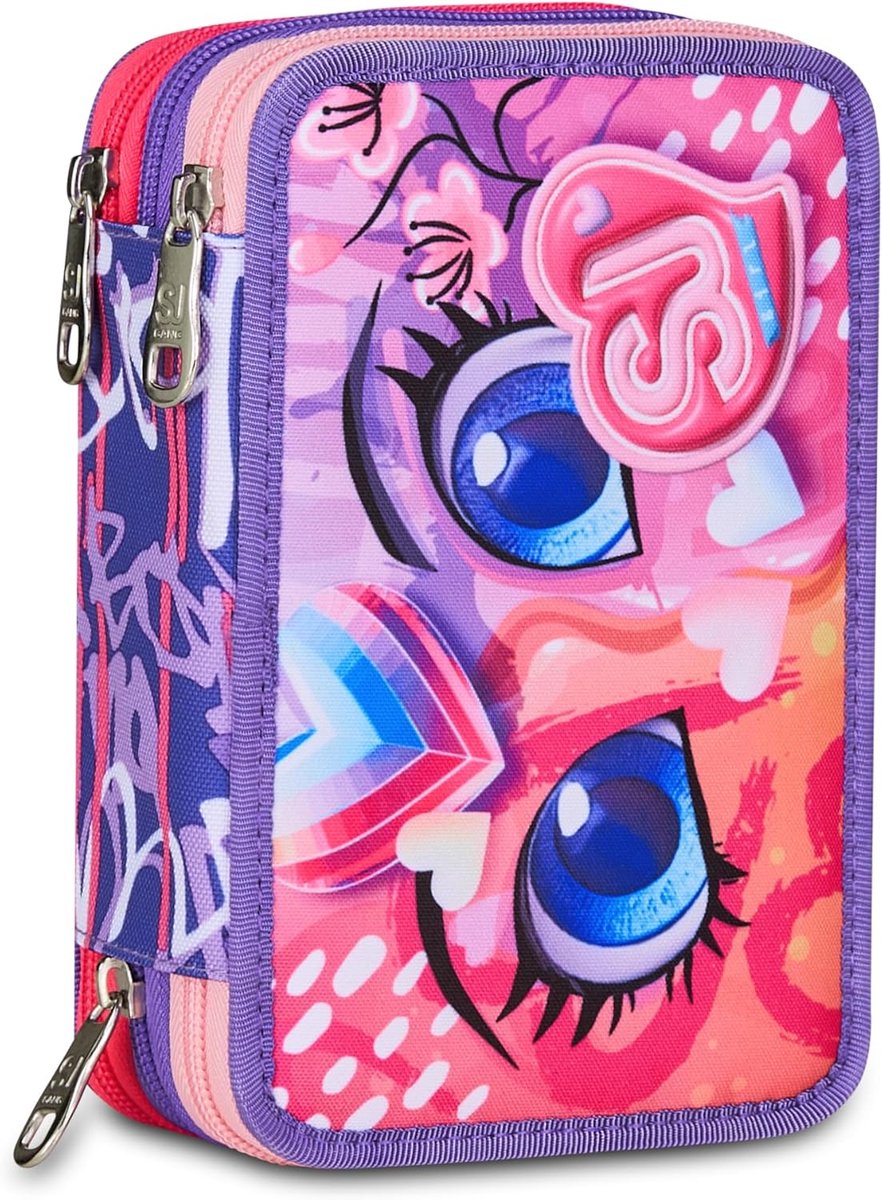 Thijox - Schooletui met 3 Ritsen, Roze Drievoudig Etui voor Basisschool, Pen, Potlood en Kleuren, Duurzaam Polyester, Perfect voor Meisjesrugzak
