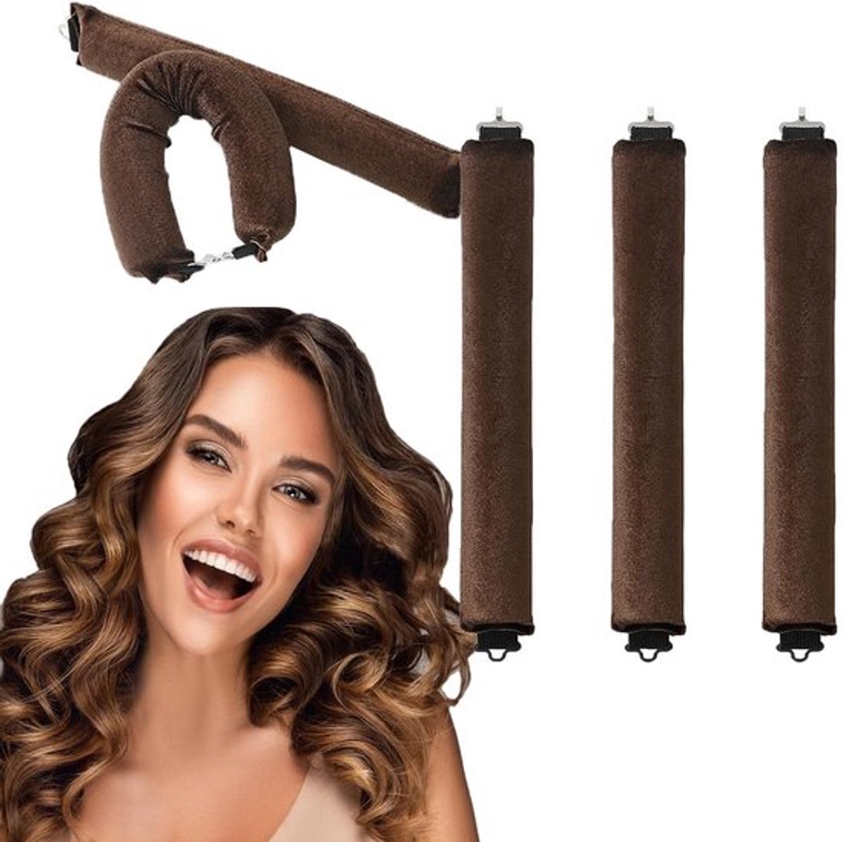 Blowout Haar Rollers - Heatless Curls - Krulspelden - Haarklem en Satijnen Slaapmuts - Haarrollers - Krullen Zonder Hitte - 3 stuks hitteloze krultang- haarrollers voor 's nachts- zachte slapende luie haarrollen