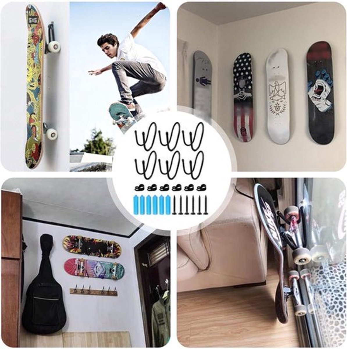 Skateboardhouder Wandhouder - Set van 2 - Inclusief Schroeven voor Ophangen Skateboard, Longboard, Pennyboard