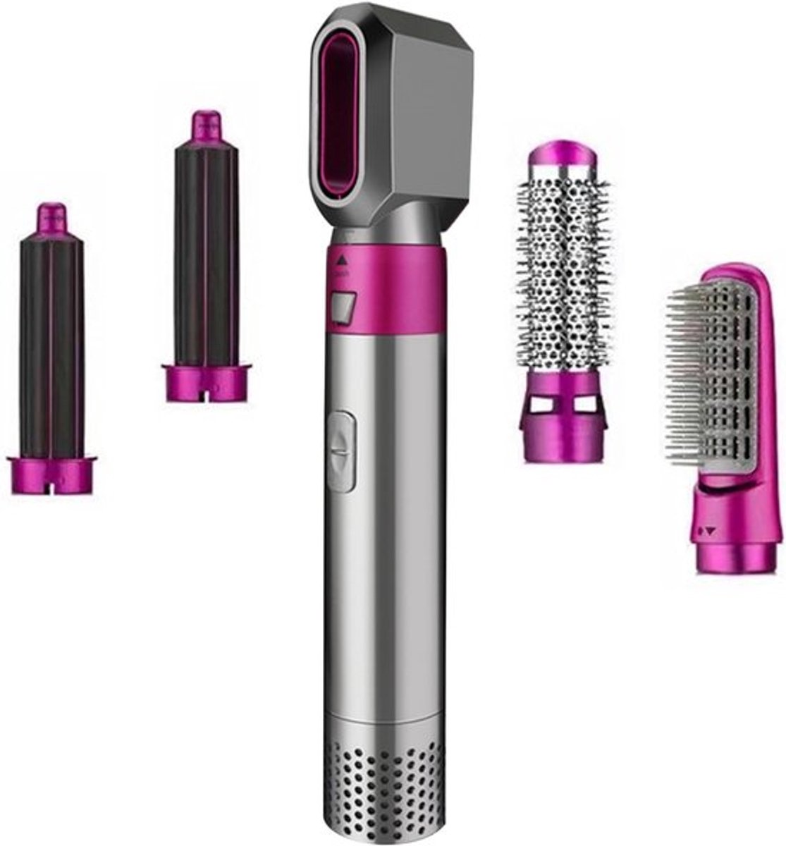 5-in-1 professionele haartool - snel drogende föhn met krultang, volumeborstel, platte borstel en stylingmondstuk om het haar te krullen, stijlen en glad te maken