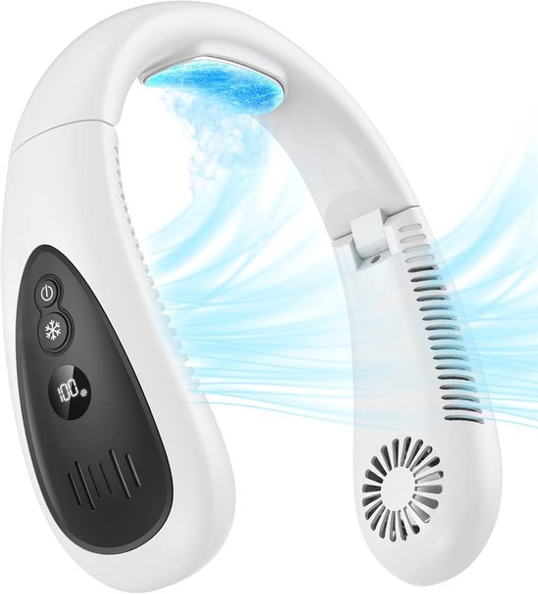 Nekventilator, opvouwbare nekventilator met LED-display, draagbaar en oplaadbaar, met 3 snelheidsaanpassing en koellichaam, aluminium plaat, handsfree persoonlijke ventilator, USB-aangedreven, draagbare nekventilator voor op reis en buitenshuis