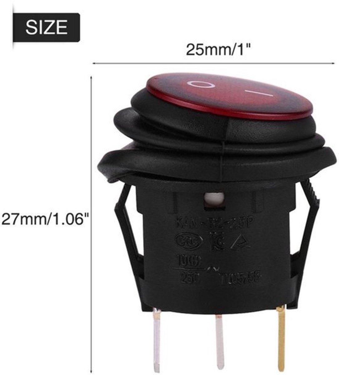 Universele Waterdichte 20A 3Pin Mini Aan-Uit SPST LED Verlichte Ronde Wisselaar - 12V/24V DC - Rood - Marine Auto Boot