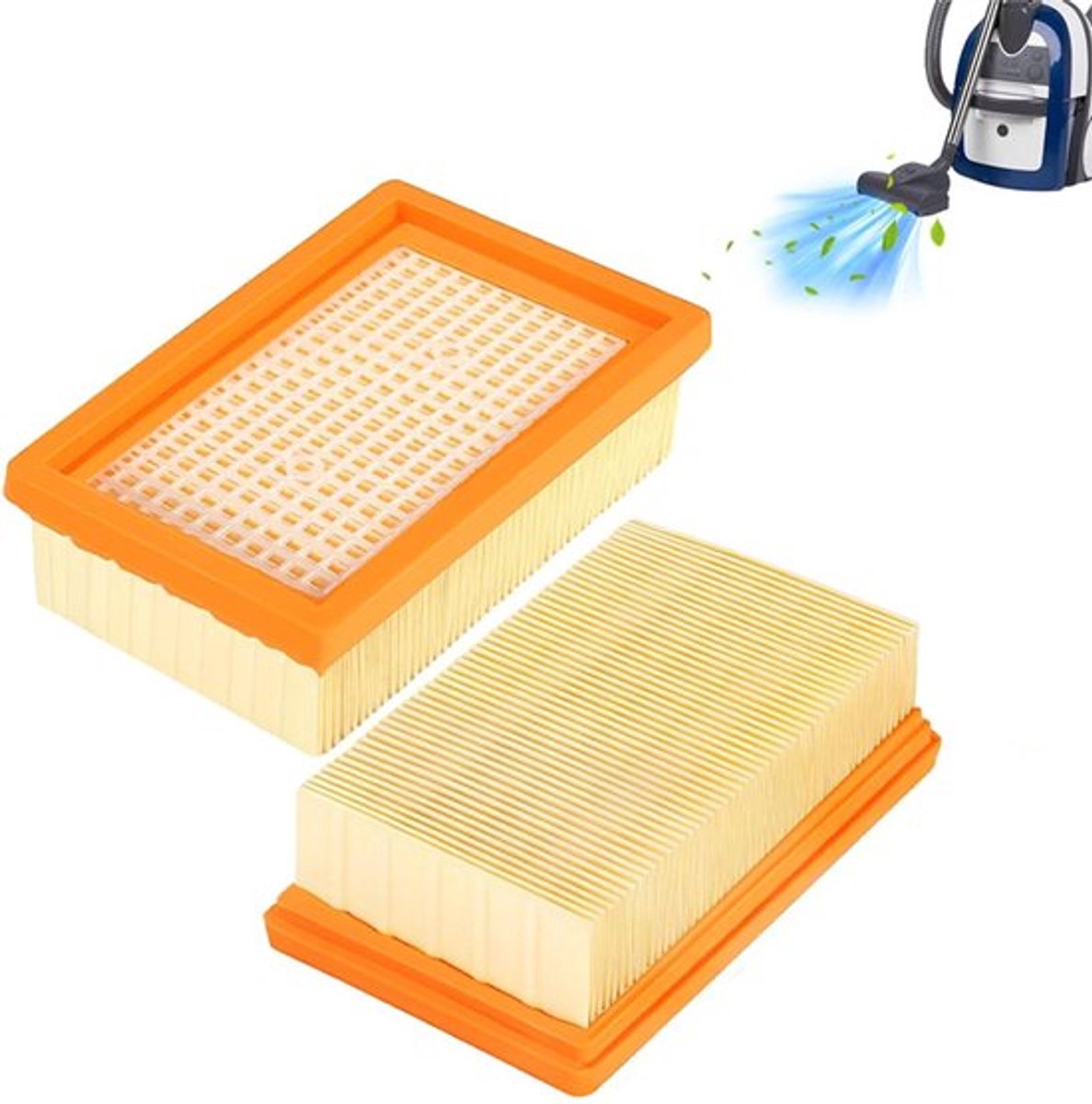 2x Vlakfilter Geschikt voor Kärcher WD4, WD5, WD6, MV4, MV5 en MV6 - Platte Vouwfilters - Stofzuigerfilter - 2.863-005.0 - Patroonfilter - Cartridgefilter - Vervangt Originele Filters