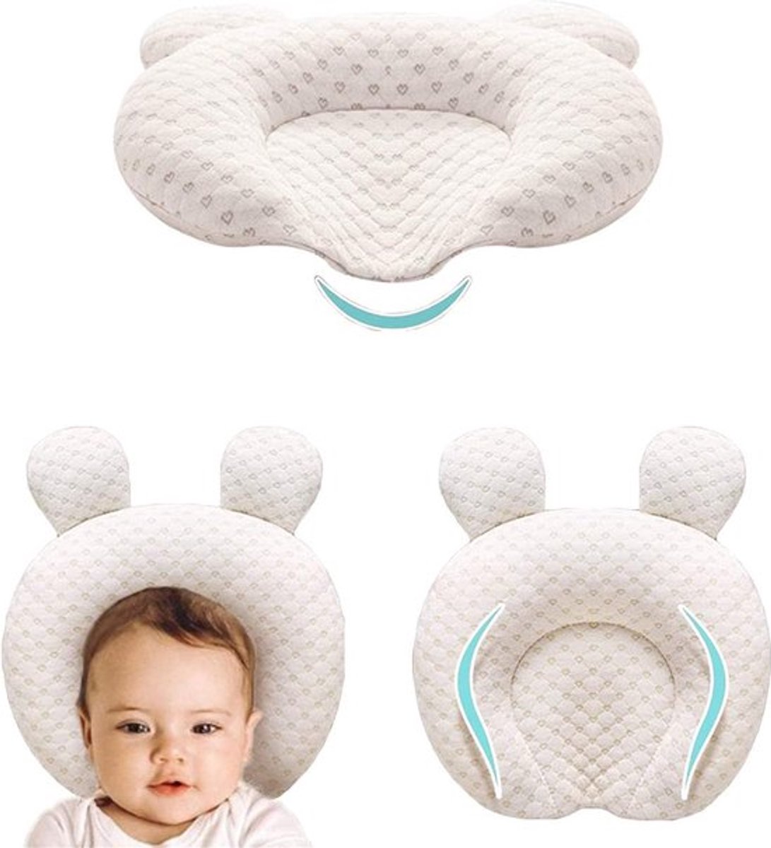 Baby Kussen - Ergonomische Kussen - Traagschuim Vulling - afplatkussen - Traagschuim - Slaapkussen voor Baby's - Wasbaar in de Machine - Pasgeboren Kussen met Plat Hoofd (0-12 Maanden) Baby kussens