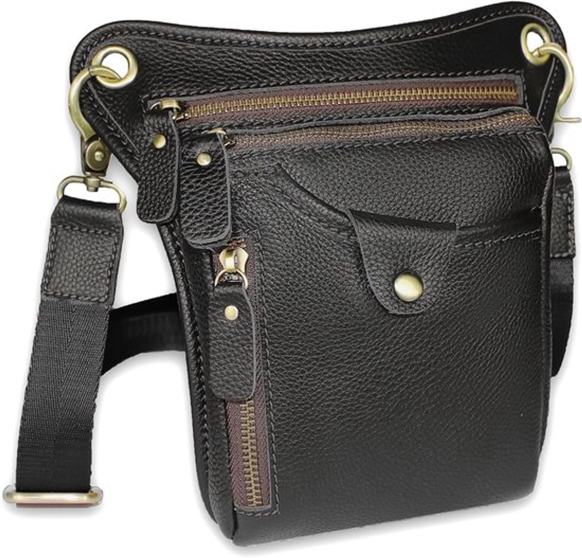 Leren heuptas, crossbody tas, heuptas voor mannen en vrouwen, zwart