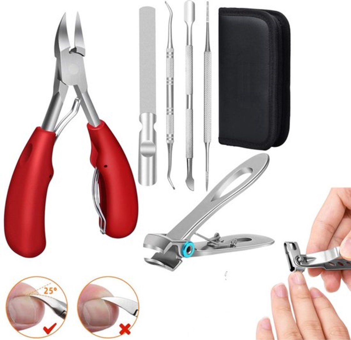 6 stuks - nageltang voor teennagels - Nagelknipper – Nageltang – Nagelvijl – Nagelschaar – Manicure Set - roestvrij staal - voor harde teennagels - Nagelknipper Pro