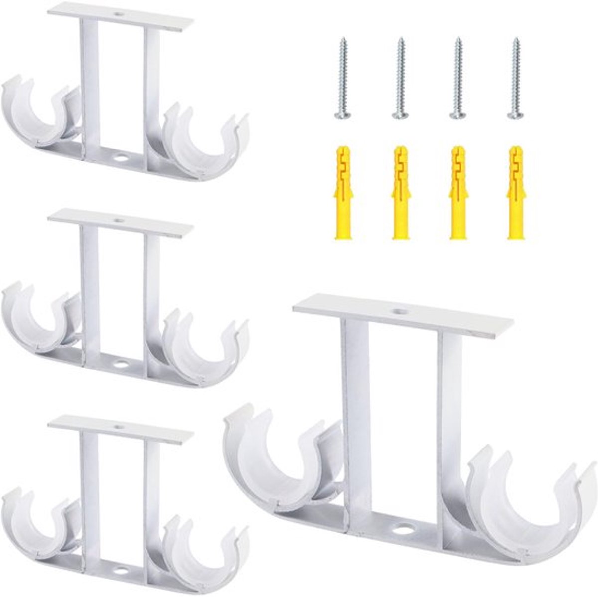 4PCS Gordijnroede Beugels, Aluminium Legering Plafond Bevestigde Gordijnroede Houder, Boven Bevestigde Dubbele Roede Beugel voor 23mm-26mm Gordijnroede (Wit)