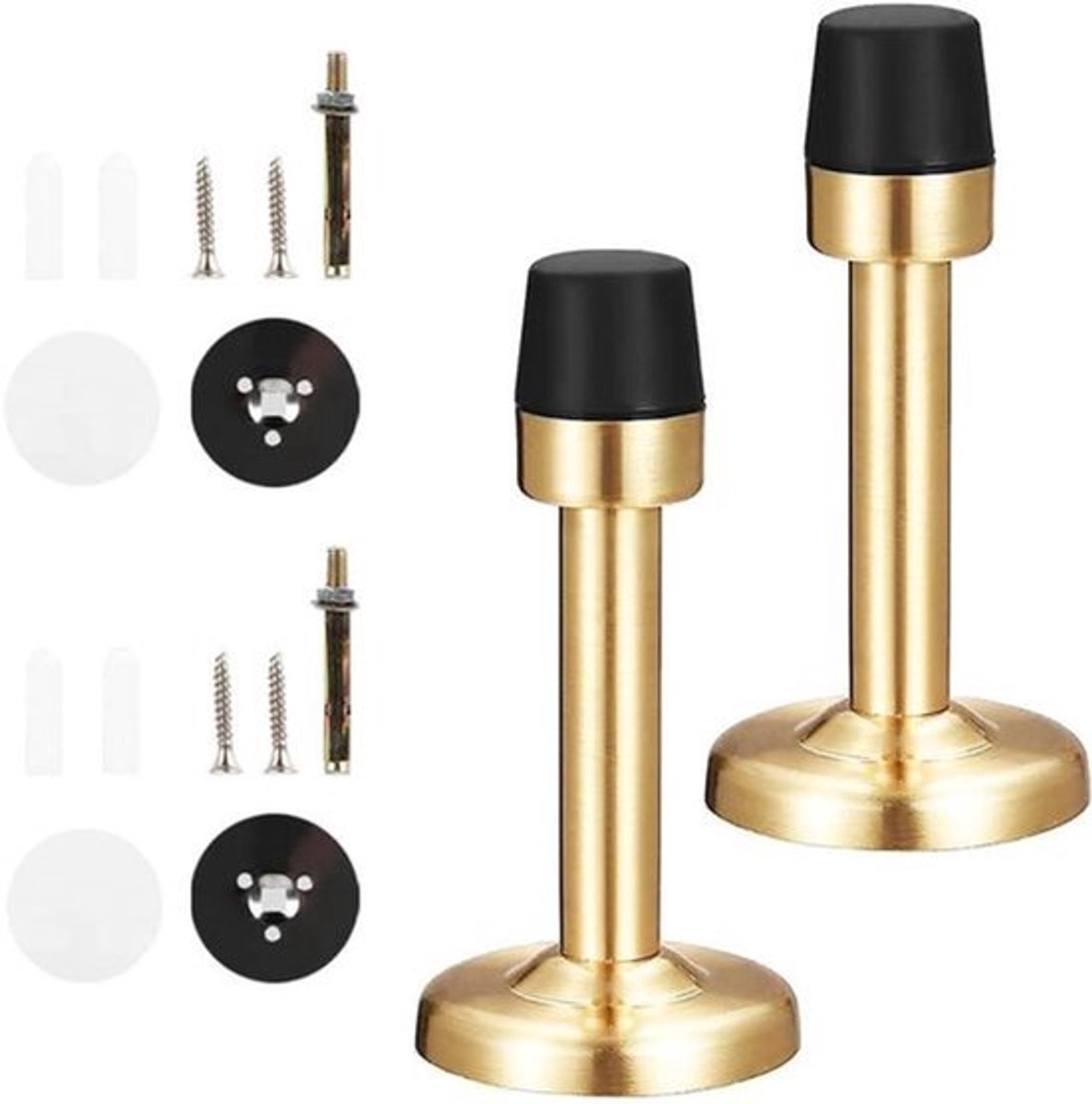 2 stuks gouden roestvrijstalen deurstoppers met rubberen bufferbumper voor geluidsdemping