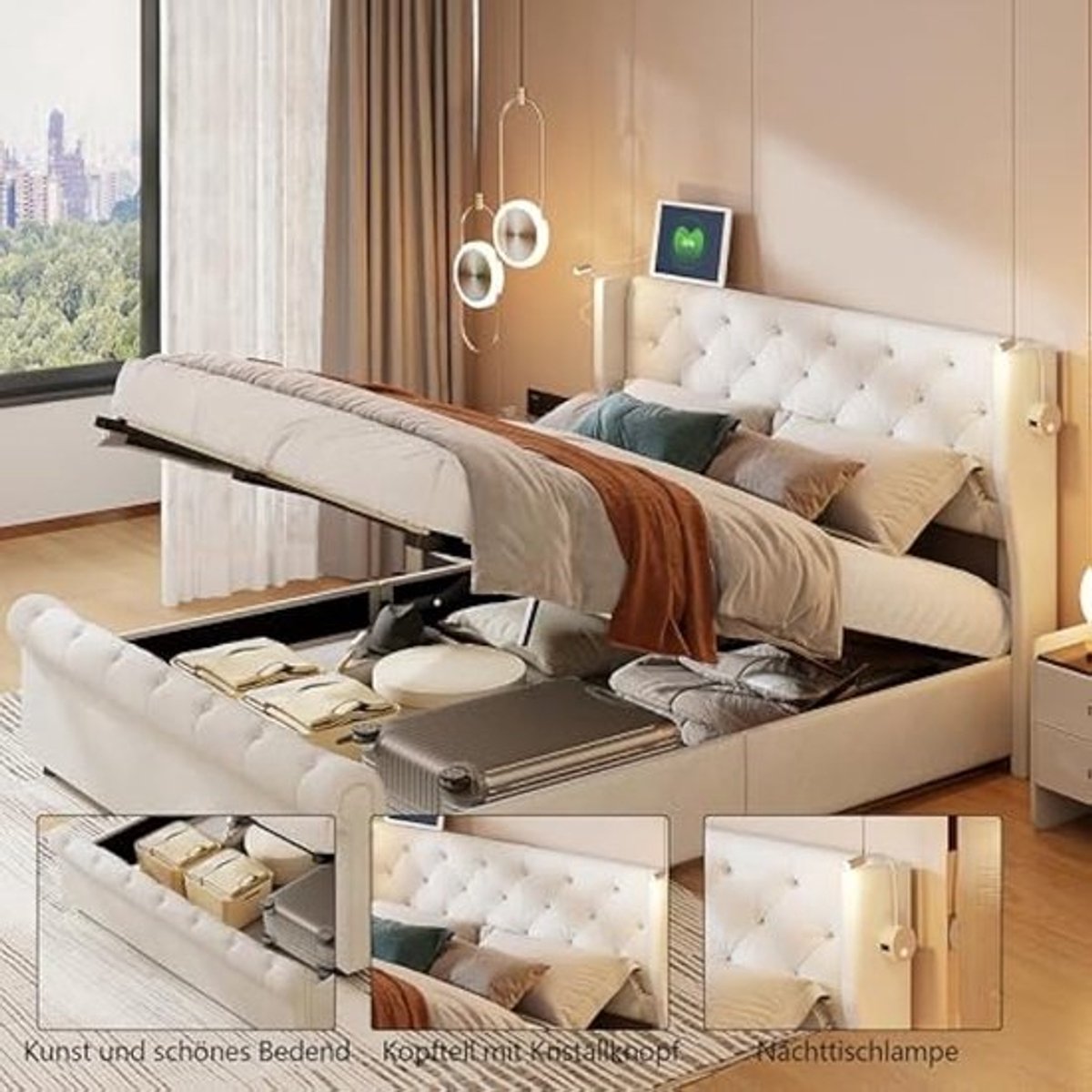 Opbergbed – Gestoffeerd Bed – Tweepersoonsbed – Bedkoffer – Opbergmeubel – 140x190 cm – Of
