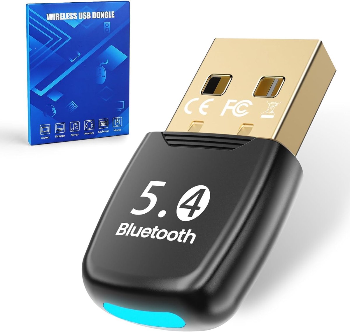 SnelShoppen - Bluetooth Adapter PC 5.4 - USB Bluetooth Dongle - Low Latency - Plug & Play - Compatibel met Windows 7/10/8.1/11 - Voor Desktop, Laptop,