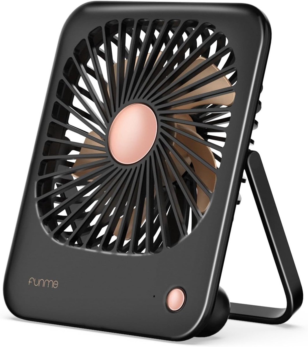 SnelShoppen - Stille Desk Fan 3000 mAh - 20dB Geluidsarme Ventilator voor Thuis, Slaapkamer en Reizen - 180° Draaibaar, 3 Snelheden - Ideaal voor Hitt