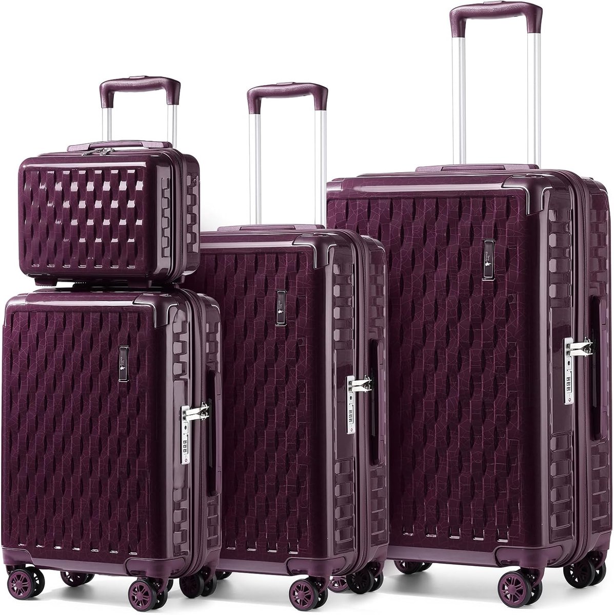 SnelShoppen - Hard Kofferset 4-delig - Handbagage en Reis Koffers met Hoekbeschermers - PC+ABS Materiaal - TSA Slot - M-L-XL 55cm/65cm/75cm