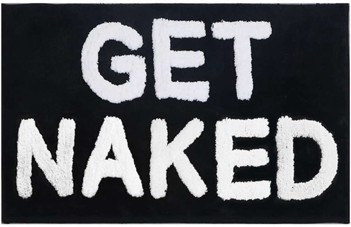 SnelShoppen - Grappige Badmat Get Naked Antislip 80 x 50 cm Zwart en Wit, Zacht en Absorberend Microvezel Douchemat, Wasbaar Badkamertapijt voor Badka