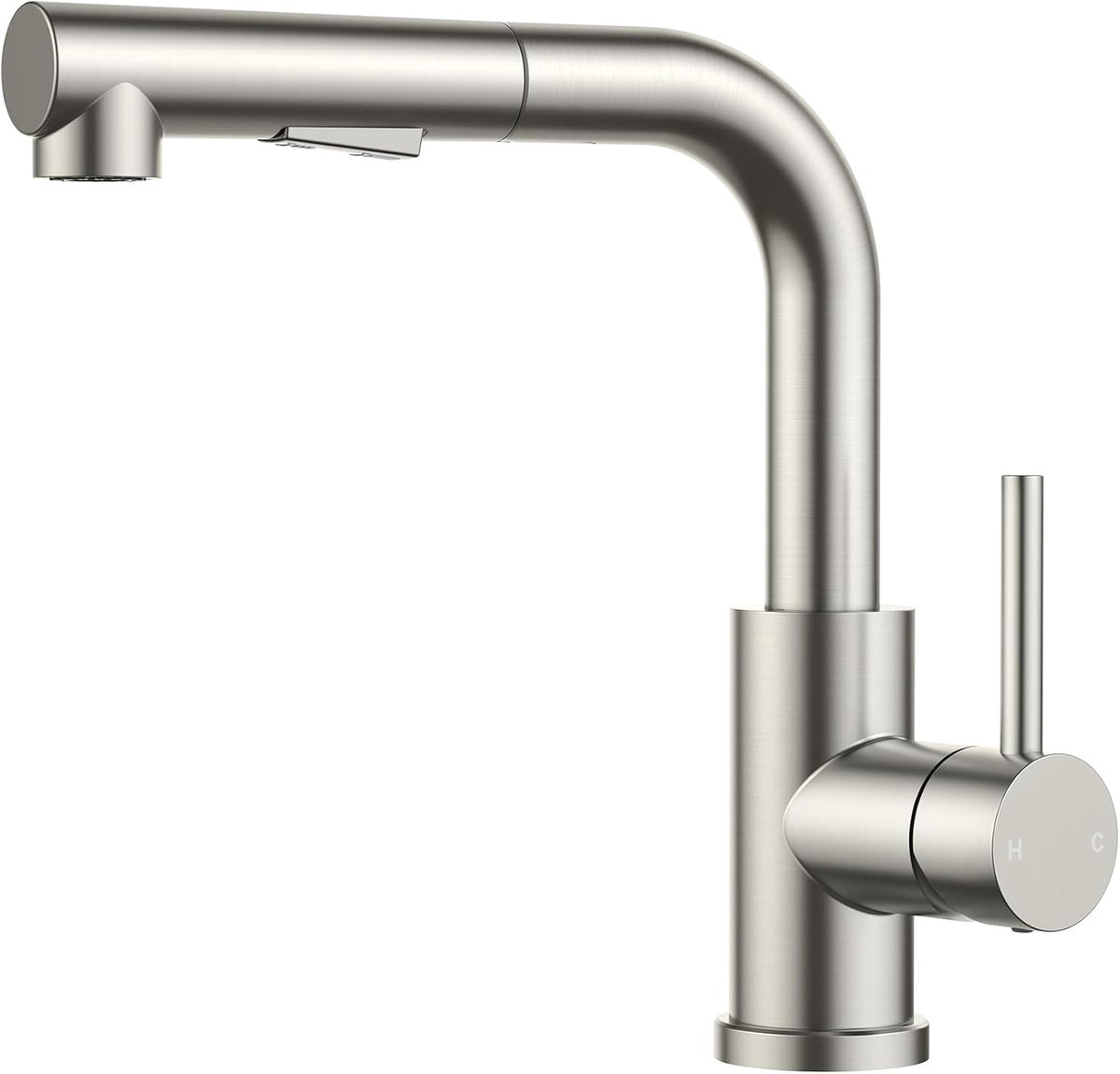 SnelShoppen - Keuken Kraan met Uittrekbare Spray Nozzle, L-vormige RVS Water Tap, 2 Spray Patronen, 360° Draaifunctie, Spuithoogte 210mm