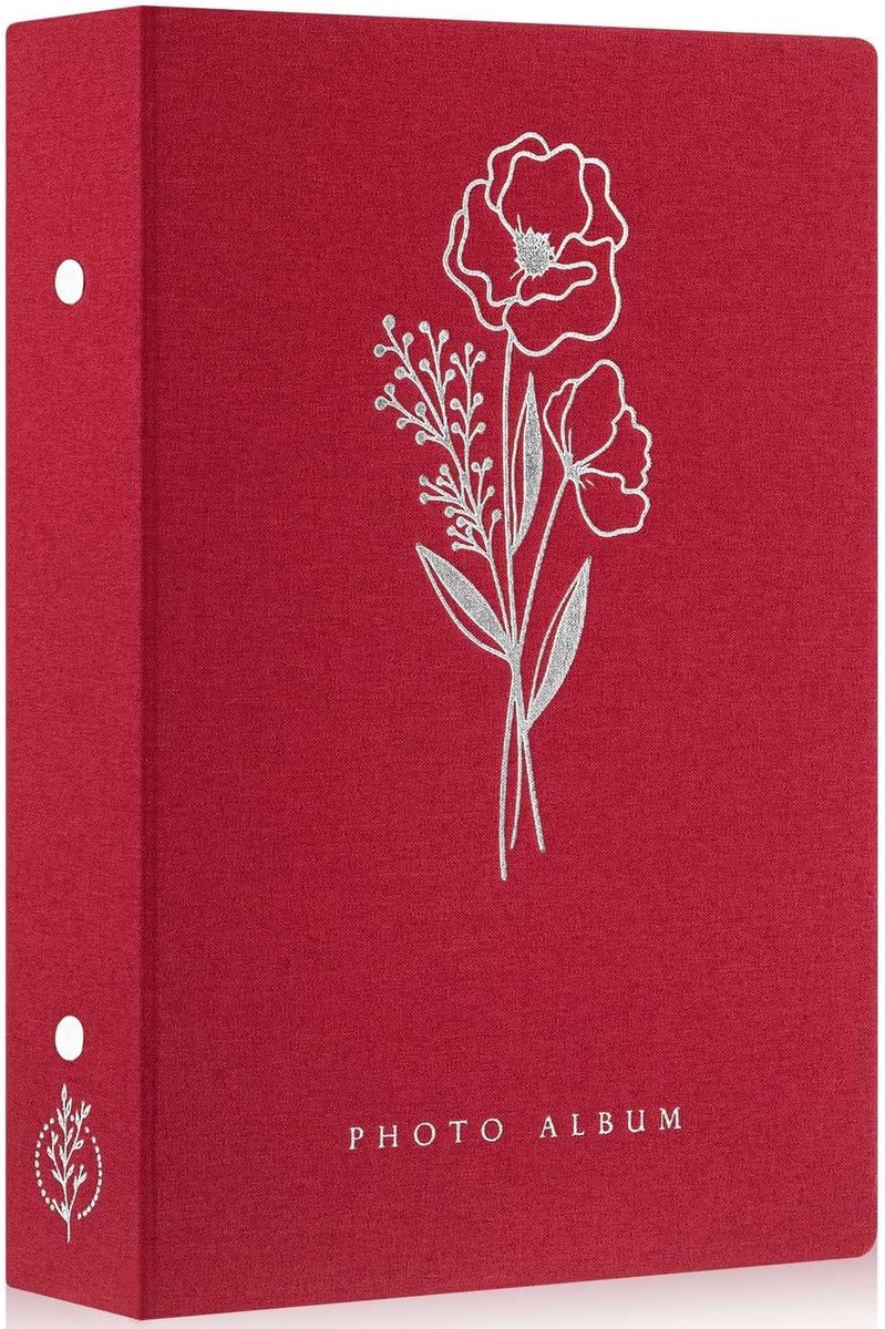 SnelShoppen - Fotoalbum 6x4 inch, Geschikt voor 300 Foto's, Insteekhoezen, Linnen Cover, Alleen voor Liggende Foto's 10x15 cm, Rood, Perfect voor Fees