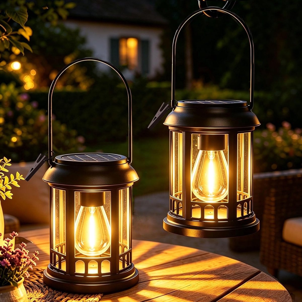 SnelShoppen - 2 stuks lantaarns op zonne-energie voor buiten, waterdichte LED-kaarsen, sfeervolle verlichting voor tuin, balkon, terras, paviljoen en