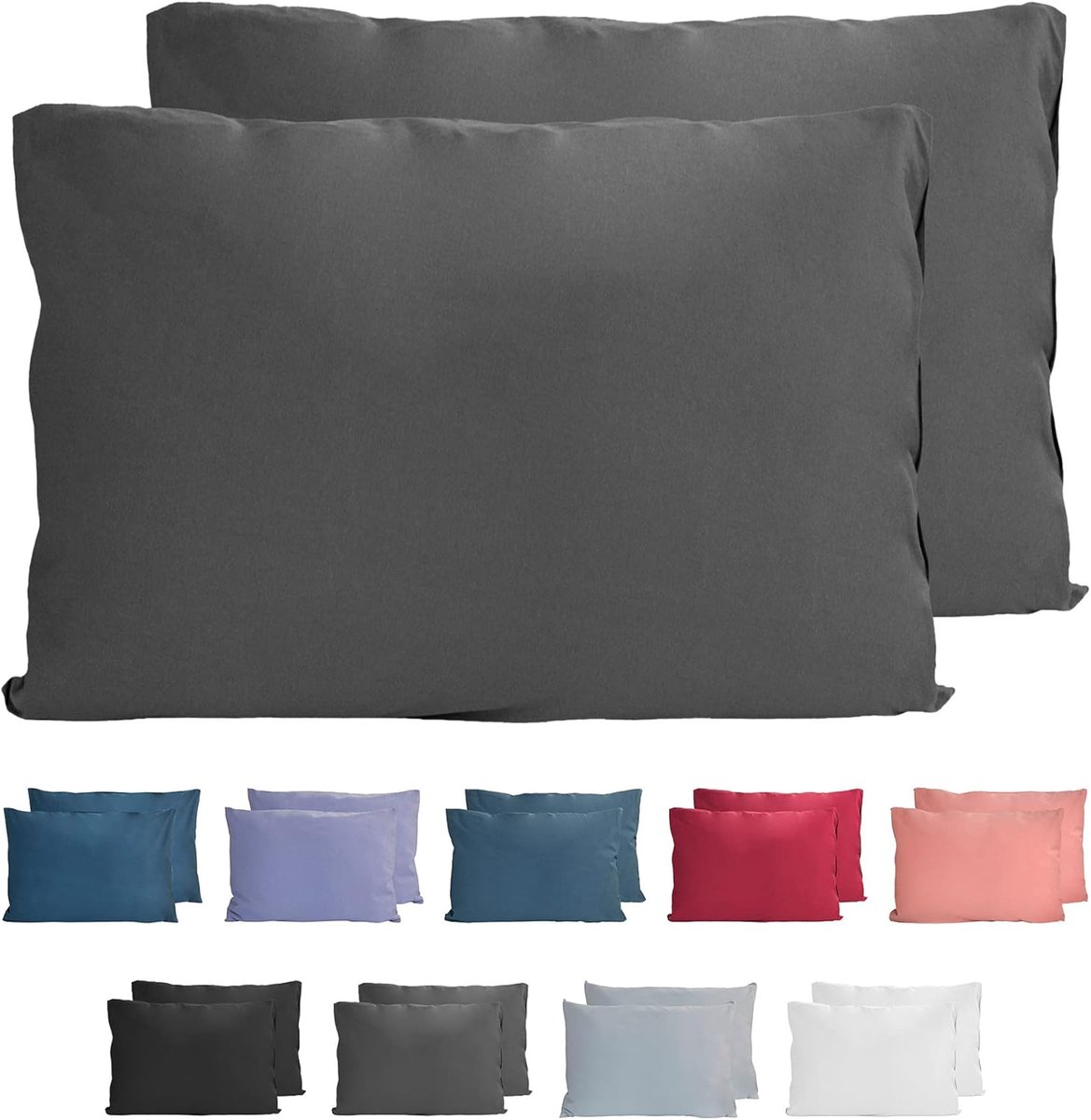SnelShoppen - Set van 2 Premium Jersey Kussenslopen 40x60 cm - Super Zacht Kussenhoes - 100% Katoen - 150g/m² - Anthraciet - Voor Slaapkamer en Woonka