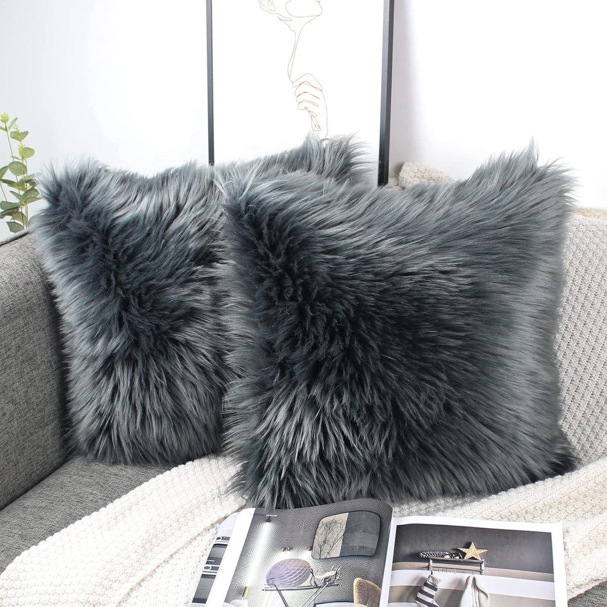 SnelShoppen - 2 Stuks Kussenhoezen 40x40cm - Zacht Faux Fur Schapenvacht Kussen Covers - Decoratieve Pluche Kussens - Ideaal voor Bank, Slaapkamer en