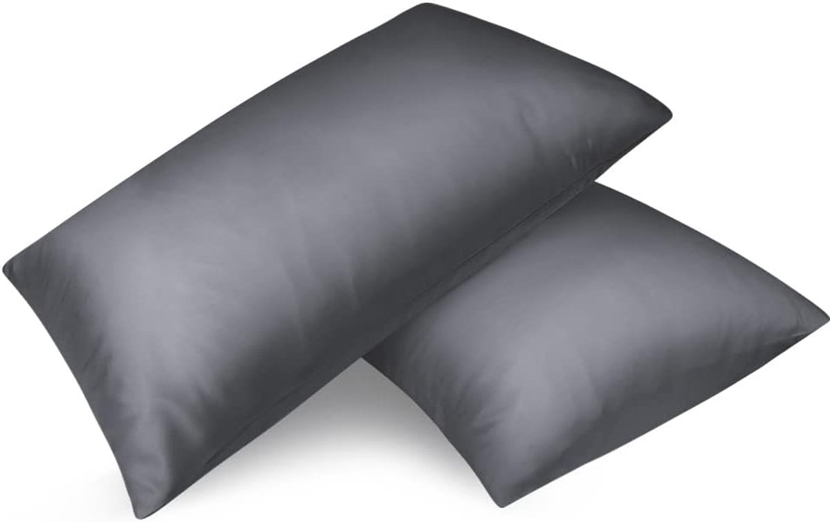 SnelShoppen - Set van 2 Satin Kussenslopen 50x70 cm - Premium Kussenslopen voor Haar en Huidverzorging - Zijdezacht met Rits - Donkergrijs