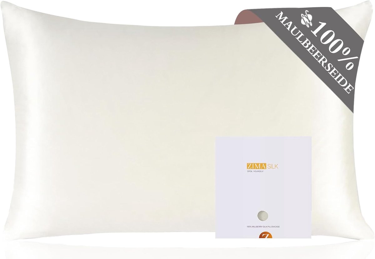 SnelShoppen - Zijden Kussensloop 100% Mulberry Zijde voor Haar & Huid, Dubbelzijdig 19 Momme, Luxe Kussensloop met Verborgen Rits, Ivoor, 40x60cm