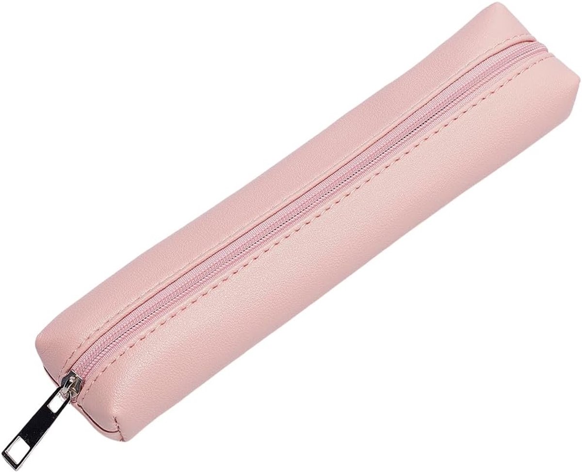 SnelShoppen - PU Lederen Etui Pennen Tas - Draagbare Organizer voor School en Kantoor - Grote Capaciteit Potlood Pouch met Rits - 19,5x3,5 cm - Cosmet