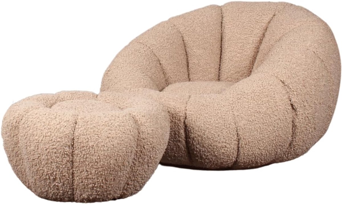 SnelShoppen - Olivia DLX fauteuil teddy beige - Luxe armchair, comfortabel, trendy design, perfect voor woonkamer of slaapkamer, zachte stof, moderne