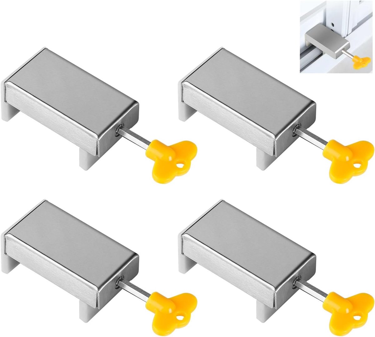 SnelShoppen - Sliding Window Lock, Verstelbare Raamvergrendeling, Kindveilige Sluiting met Sleutel, Raamstopper, Zilver - Ideaal voor Kinderen en Dier