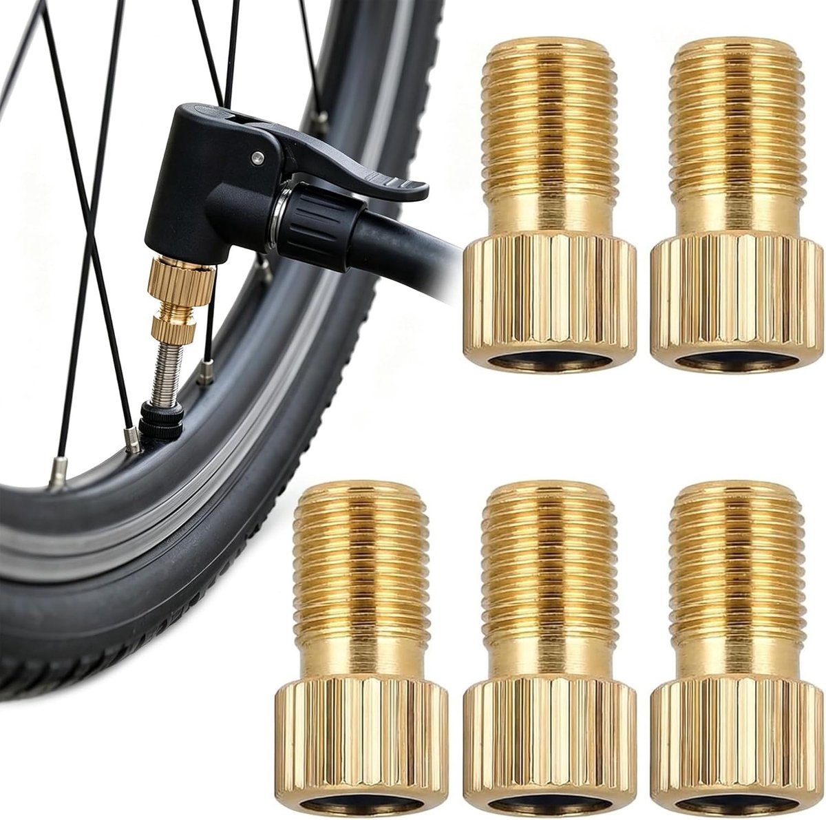 SnelShoppen - 5-delige Ventieladapter Set voor Franse Fietsventielen, Aluminium Pomp Accessoires met Rubberafdichting voor Betrouwbaar Opblazen van Fi