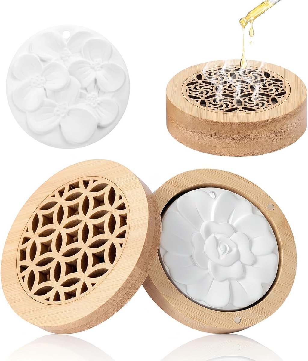SnelShoppen - 2 Pcs Geurstenen voor Essentiële Olie met 2 Bamboe Diffusers voor Aromatherapie in Slaapkamer, Badkamer, Kantoor, Auto - Klein en Handig