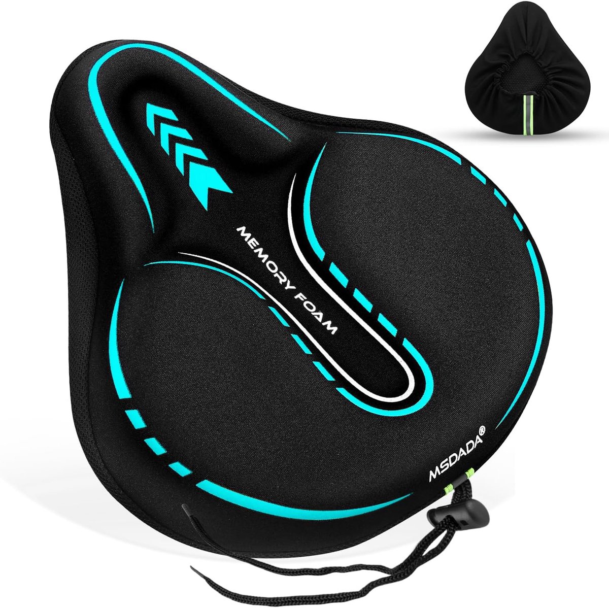 SnelShoppen - Gel Padded Fiets Zadeldek - Extra Zacht Schokabsorberend Foam Breed - Comfortabele Zadelhoes voor MTB, Hometrainer en Fiets - Zwart/Turq