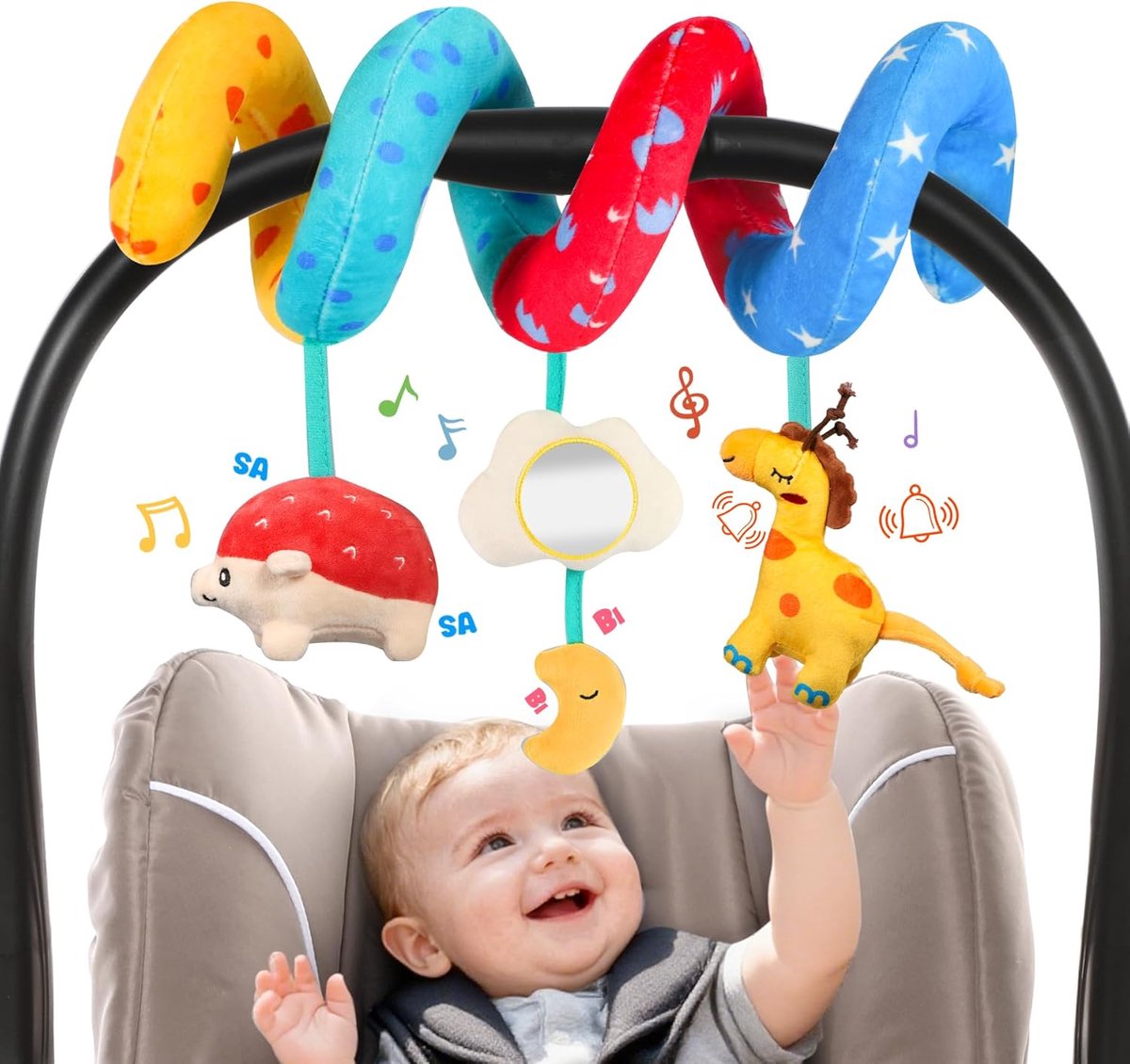 SnelShoppen - Baby Activiteit Speelgoed, Hangende Spiral Plush Toys met Spiegel voor Kinderwagen, Wieg, Autostoel, 0-12 Maanden, Ontwikkeling Visie, Z