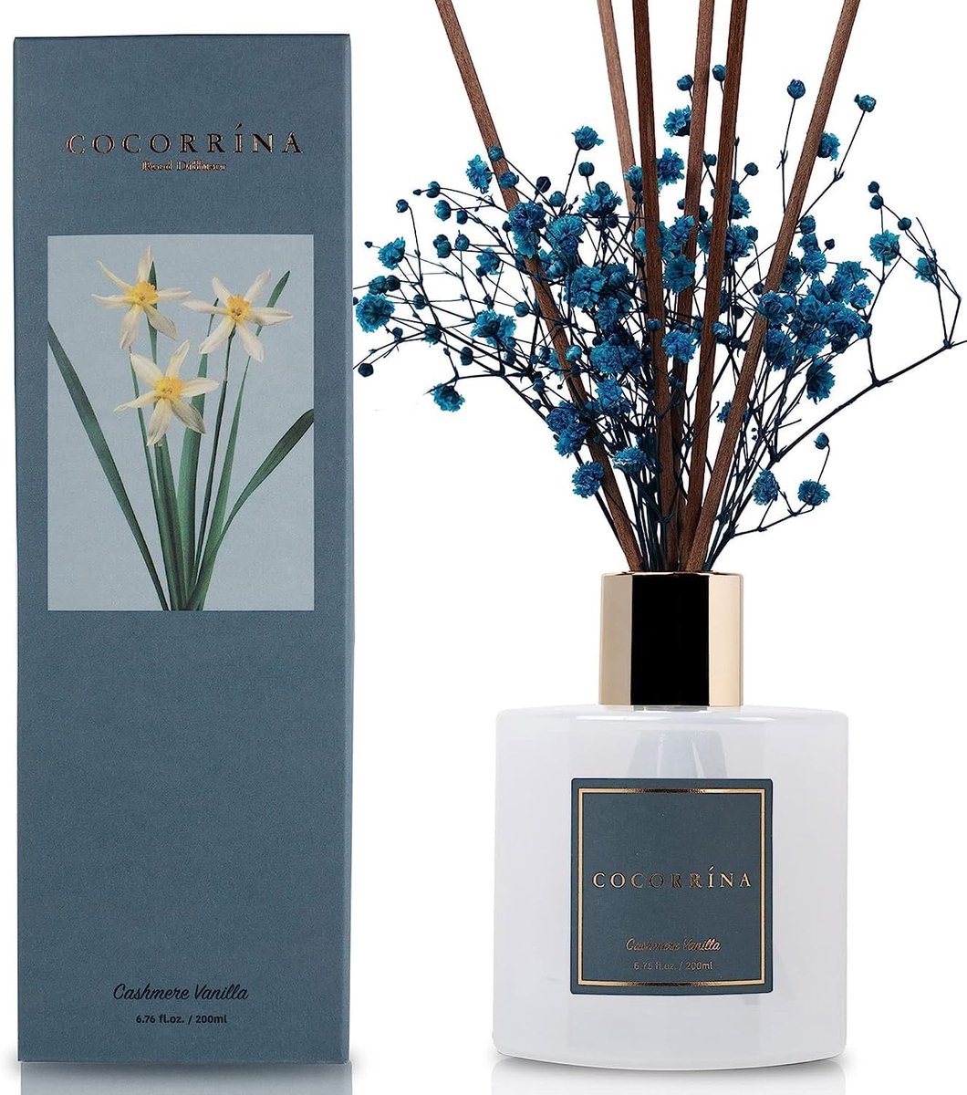 SnelShoppen - Geurmix Set 200 ml - Cashmere & Vanille Geur Diffuser met Sticks - Luxe Decoratie voor Woonkamer, Slaapkamer, Badkamer en Kantoor - Incl