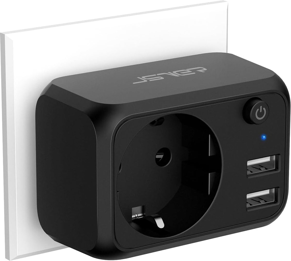 SnelShoppen - USB Stekkerdoos met 2 USB Poorten 4000W, Compacte Adapter voor Thuis, Kantoor en Reizen, Schuko Stekker met Schakelaar - Wit