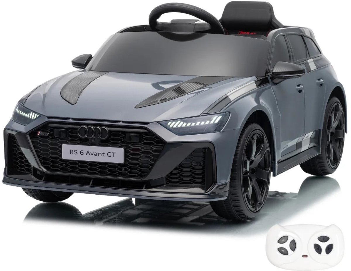 Audi RS6 GT Elektrische Kinderauto 12V 1 tot 6 jaar - Limited Edition Accuvoertuig met Afstandsbediening, EVA wielen & 3-puntsgordel - Kindervoertuig met Werkende Deuren & MP3-speler - Grijs