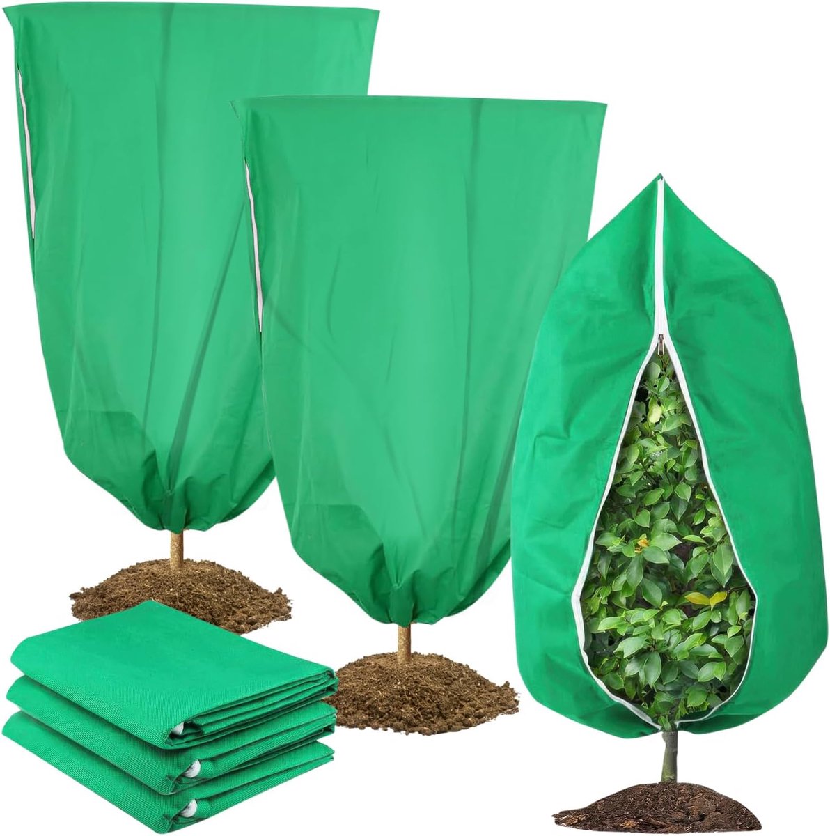 SnelShoppen - 3 x Winterbescherming Plantbescherming 80 x 120 cm met Rits Trekkoord - Frostbescherming voor Olijfboom, Palm, Potplanten - Duurzaam en