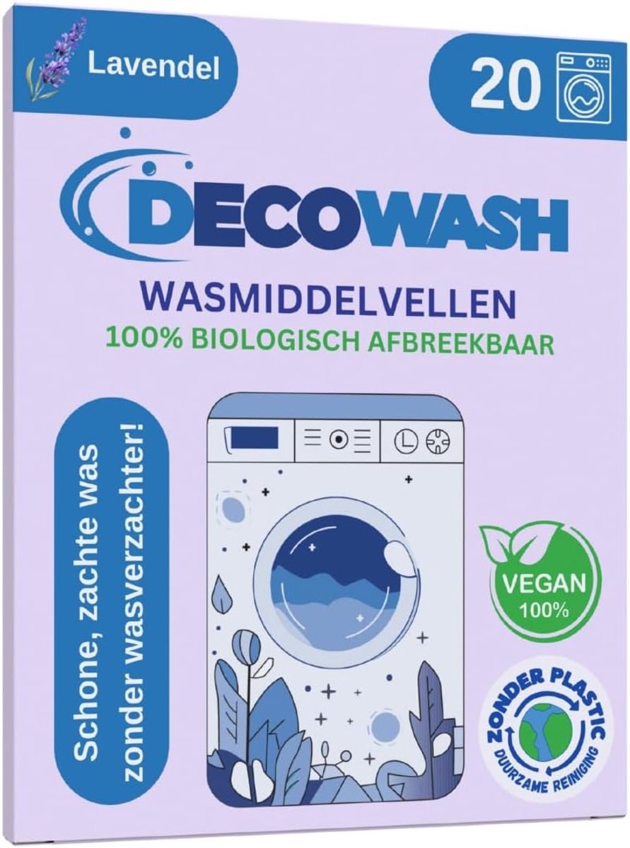 SnelShoppen - Detergent Sheets voor 40 Wasbeurten - Ecologische Wasstrips Hypoallergeen met Lavendelgeur - Biologisch Afbreekbaar, Vegan en Plasticvri