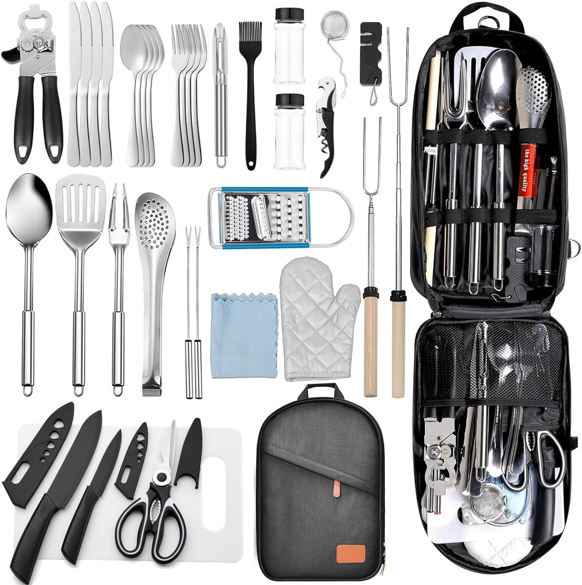 Camping Keukenset 36-delig - RVS Camping Servies & Bestek - Complete Outdoor Kookset - Inclusief Opbergtas