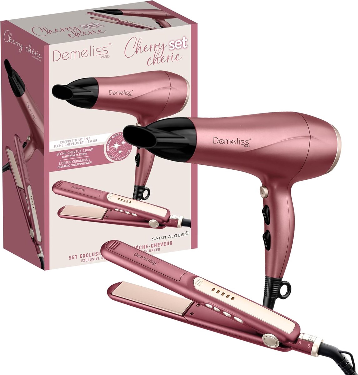 SnelShoppen - Complete haardroger en stijltang set - Kersenkleur - 3 temperatuurinstellingen - Ionische technologie - Ideaal voor styling en drogen