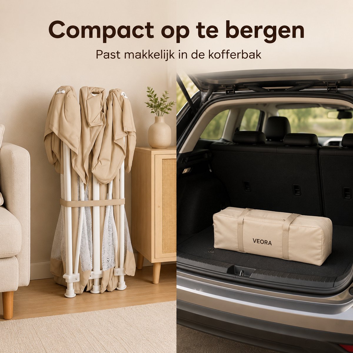 Veora® Inklapbare Grondbox Baby 120 x 180 cm - Inclusief 1 cm Speelmat, 50 Speelballen en Draagtas - Opvouwbare Babybox - Beige – foto 5