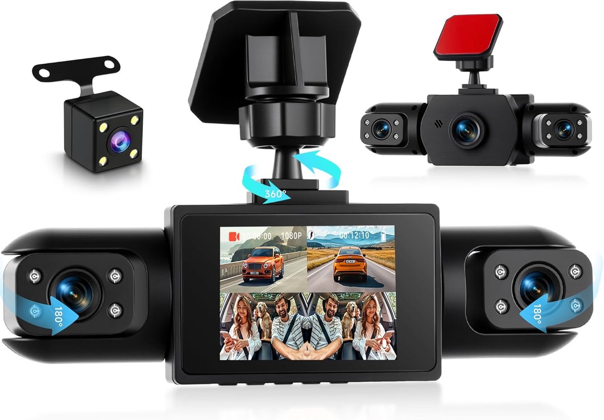SnelShoppen - 4-Kanaals Dashcam met 360 Graden Beeld, FHD 1080p, IR Nachtzicht, 2 Inch Display, Auto Camera voor Voor, Achter, Links en Rechts - Parke