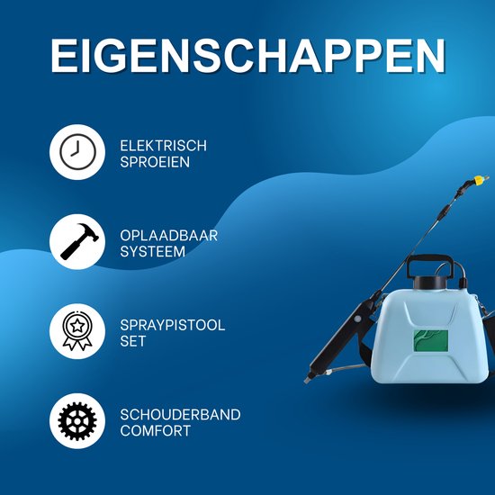 Elektrische drukspuit - Draagbare plantensproeier met spuitpistool en USB-oplaadbare accu - Blauw, 8 L tuinirrigatie en verneveling — afbeelding 2