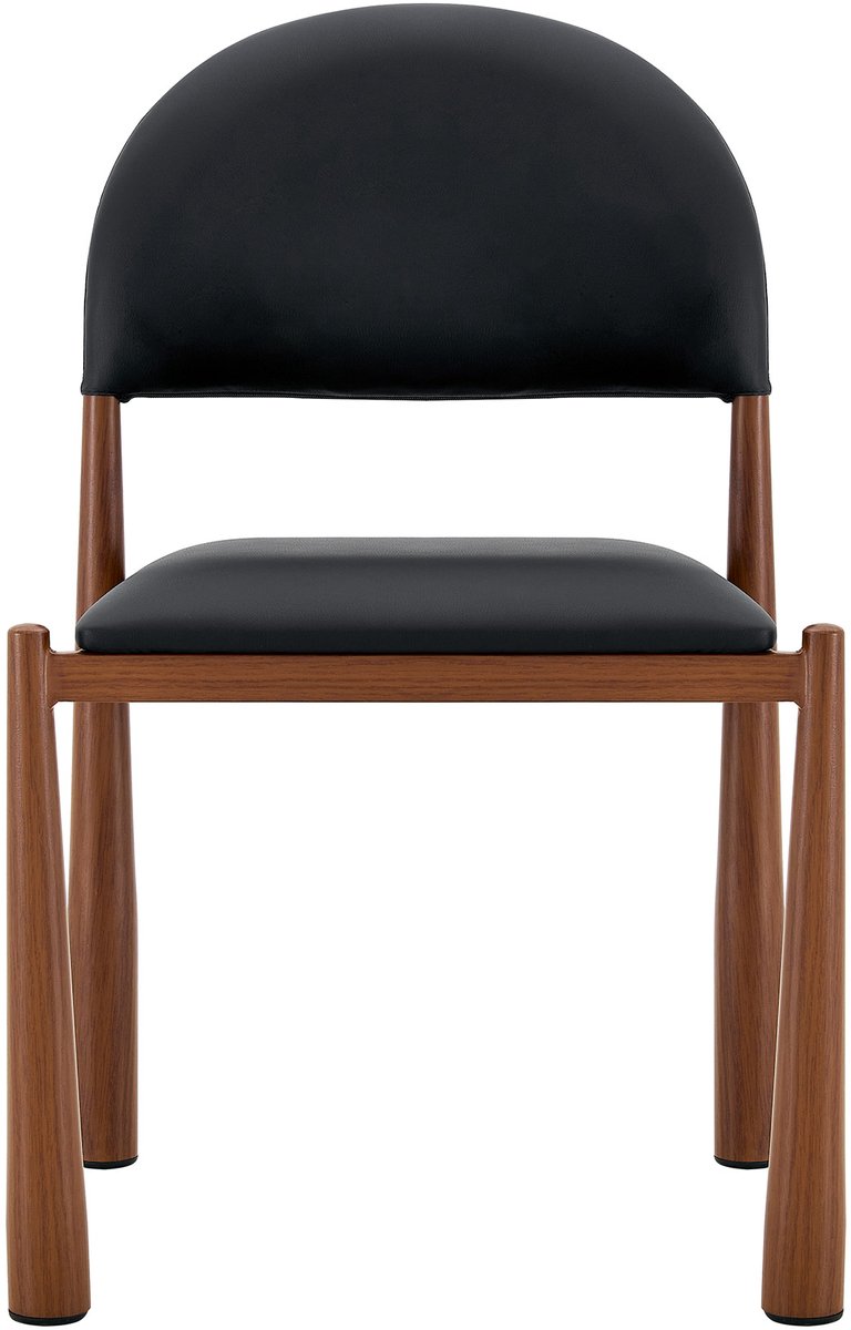 MEUNIQ Set van 2 eetkamerstoelen met halfronde rugleuning, kunstleren zitting en metalen poten, 80 cm hoog, zwart, voor eetkamer of keuken Black
