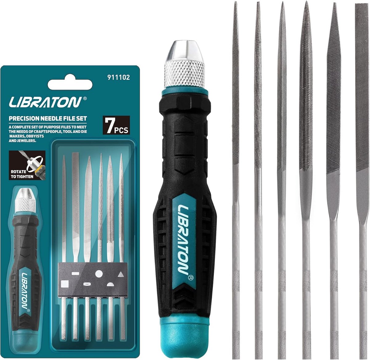 SnelShoppen - Interchangeable Needle File Set 6-delig, Precisie Metaal Vijlenset met Ergonomische Handgreep van Hoogwaardig Chroomstaal voor Houtbewer